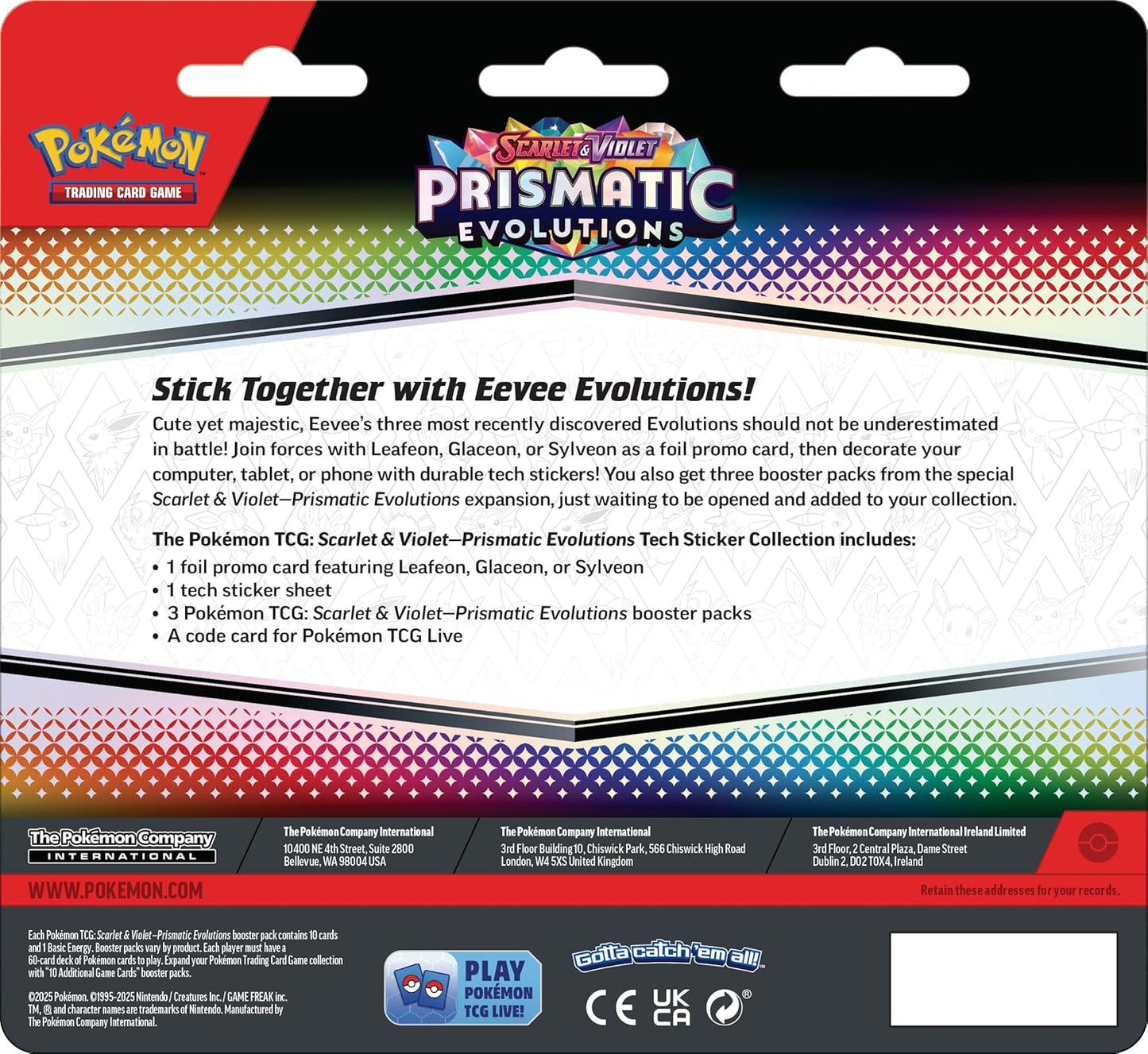 Pokémon TCG: Scarlet & Violet—Prismatic Evolutions Tech Sticker Collection – Sylveon (1 Foil Promo Card & 3 Booster Packs)